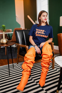 Busy. Paid. Blessed. Unisex T-Shirt - Orange Writing