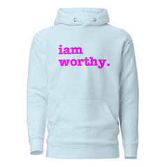 I Am Worthy Unisex Hoodie - Bright Purple Writing