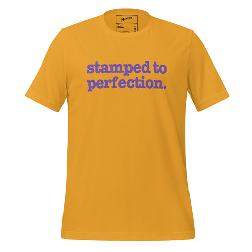 Stamped To Perfection Unisex T-Shirt - Purple Writing