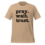 Pray. Wait. Trust. Unisex T-Shirt - Black Writing