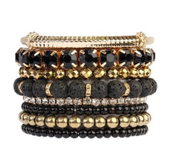 Black and Gold Beaded Bracelet Set